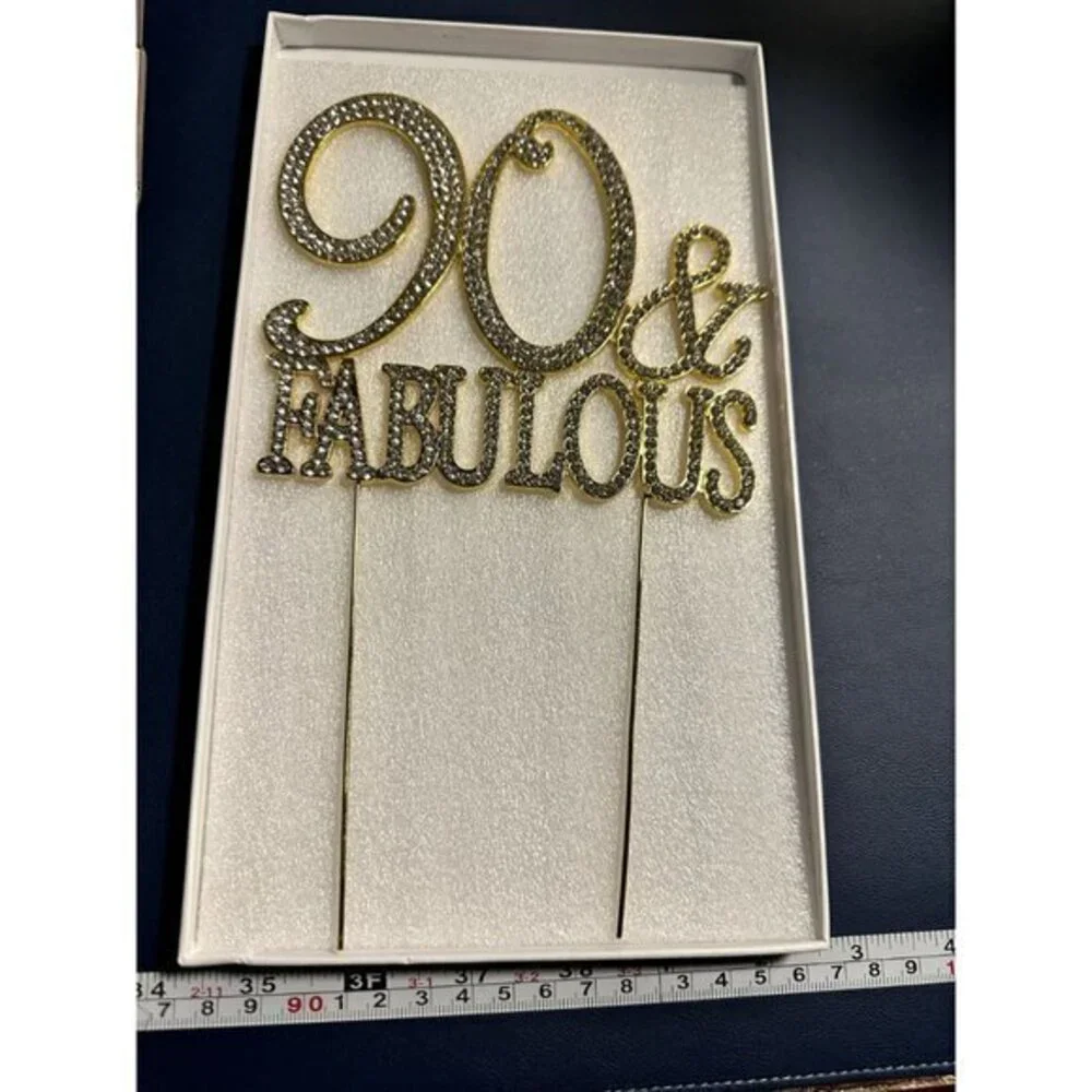 90 & FABULOUS BLING BLING CAKE TOPPER WITH GOLD TRIM - NEVER USED